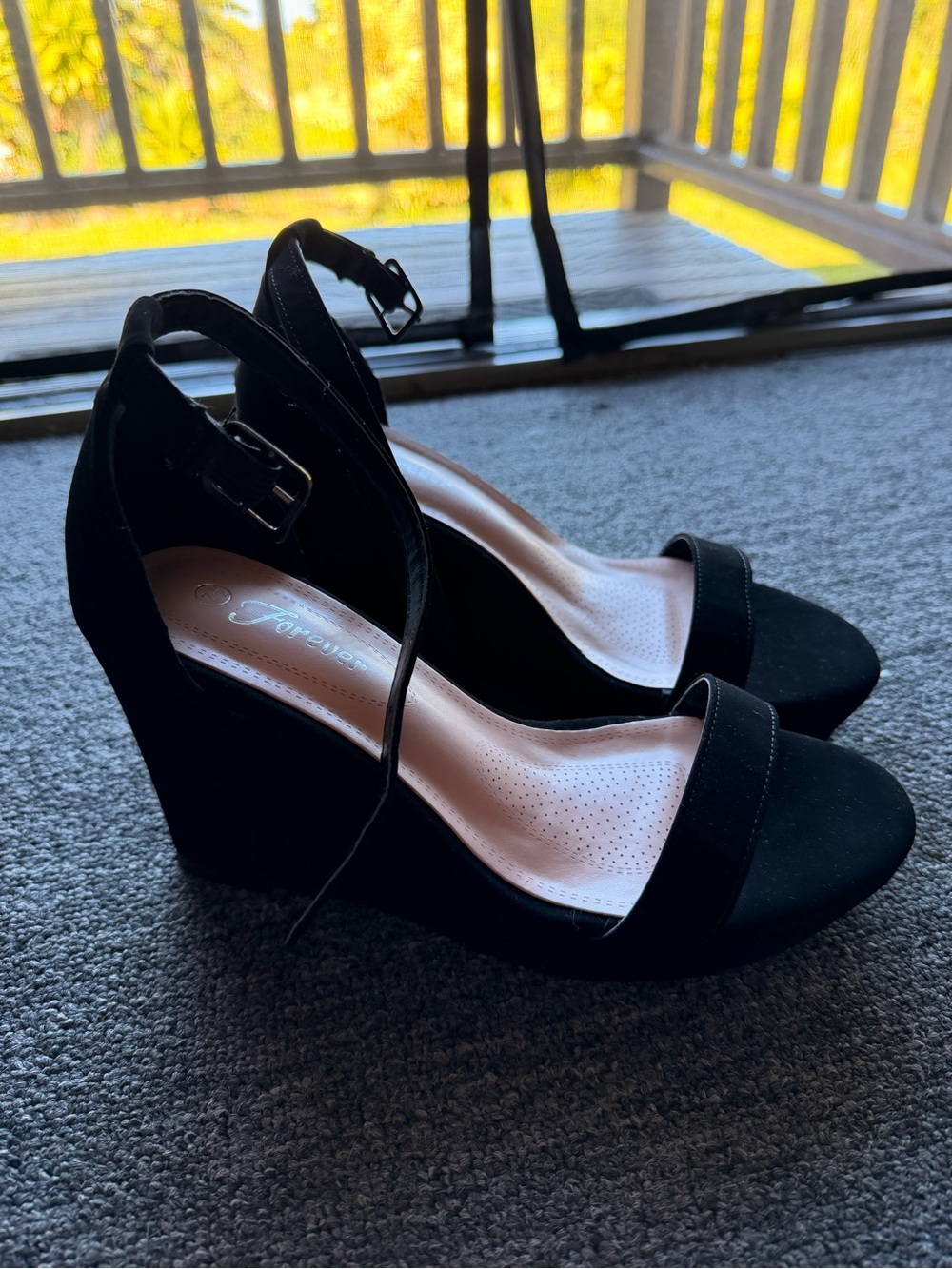 Black Ankle-Strap Suede Wedge Heels